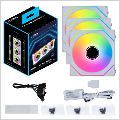 Lian Li UNI Fan SL-Infinity Wireless 120 - Triple Pack, 2.4 GHz Wireless Signal ARGB Fan Control, Double Infinity Mirror Design, Low Noise, Controller Included - White