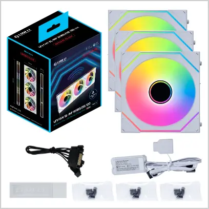 Lian Li UNI Fan SL-Infinity Wireless 120 - Triple Pack (Reverse Blade), 2.4 GHz Wireless Signal ARGB Fan Control, Double Infinity Mirror, Low Noise, Controller Included - White