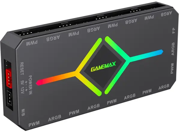 GameMax  V4.0 ARGB HUB PWM BK |5V ARGB SYNC | REMOTE CONTROLMULTI-FEATURED HUB FOR GAMING CHASSIS Controller - Black