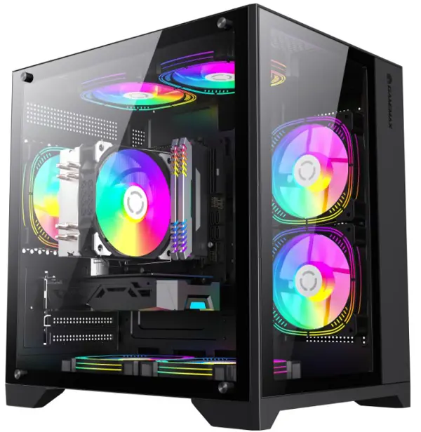 GameMax Infinity Mini BK Supports Fix 7 ARGB Fans 2*Tempered Glass MICRO ATX Gaming Case - Black