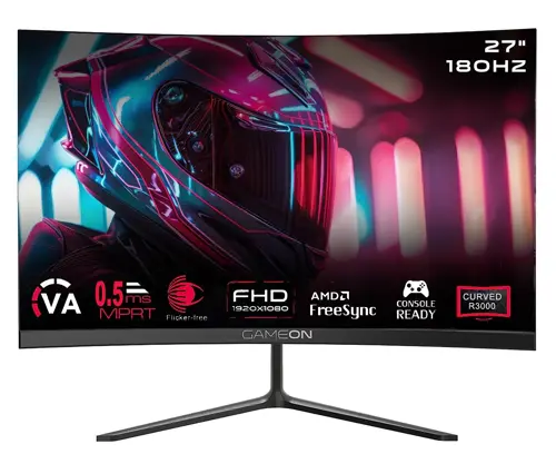 GAMEON GOC27F180VA Pro Series 27" FHD, 180Hz, MPRT 0.5ms, HDMI 2.1, VA Panel Curved Gaming Monitor (Supports PS5) - Black