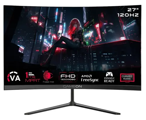 GAMEON GOC27F120VA Pro Series 27" FHD, 120Hz, MPRT 1ms, HDMI 2.1, VA Panel Curved Gaming Monitor (Supports PS5) - Black