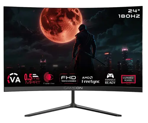 GAMEON GOC24F180VA Pro Series 24" FHD, 180Hz, MPRT 0.5ms, HDMI 2.1, VA Panel Curved Gaming Monitor (Supports PS5) - Black