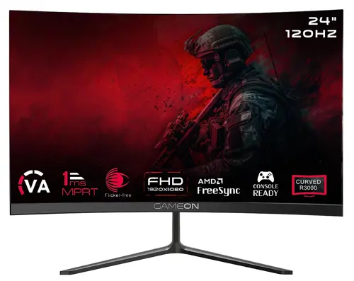 GAMEON GOC24F120VA Pro Series 24" FHD, 120Hz, MPRT 1ms, HDMI 2.1, VA Panel Curved Gaming Monitor (Supports PS5) - Black