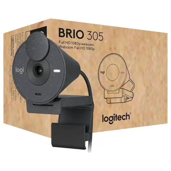 Logitech Brio 305 Webcam, Full HD 1080P, USB C, Privacy Shutter