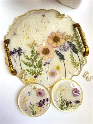 Floral tray with coasters 