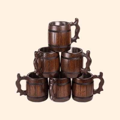 Set of 6 Handmade Wooden Mug