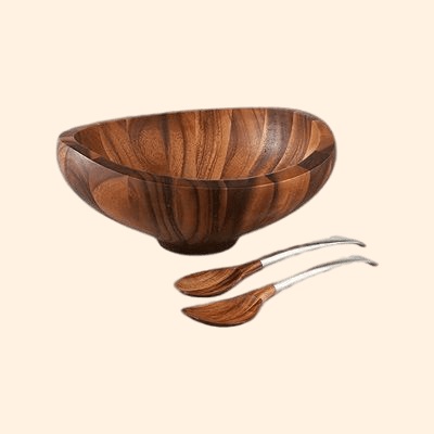 Wooden Salad Bowl with Servers