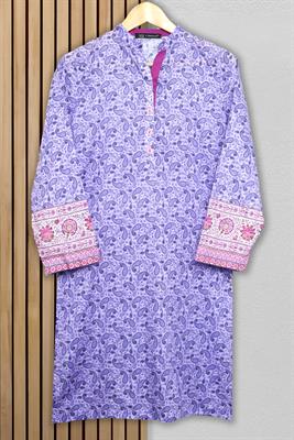 1 Piece Stitched High-Quality Digital Printed Lawn Kurti - White/Red motifs on a Purple background