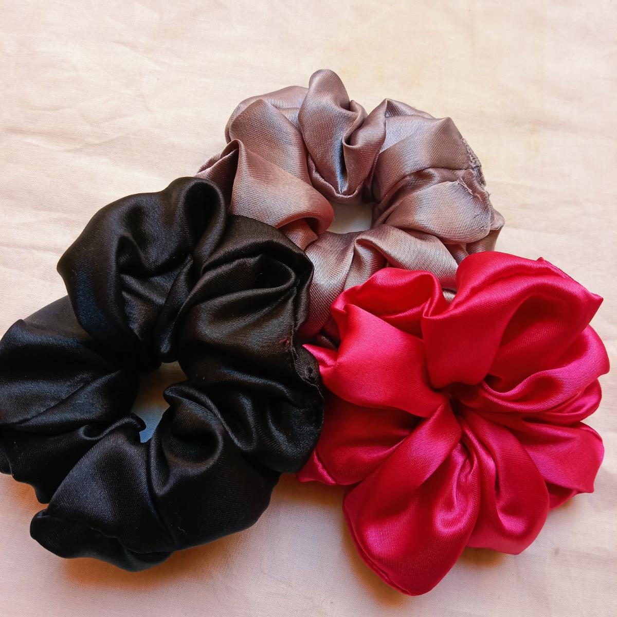 Black Satin Scrunchies Set - 4 Pack