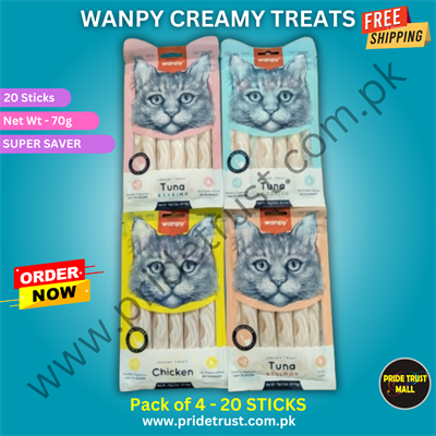 Wanpy Creamy Cat Treats Lickable 70grm - Pack of 4(20 sticks)