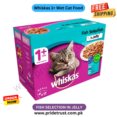 Whiskas 1+ Wet Cats Food for Adult Cats - Fish Selection in Jelly - 12x100g