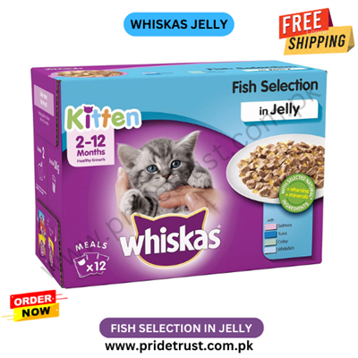 WHISKAS 2-12 Months Kitten Pouches Fish Selection in Jelly 12x100g 