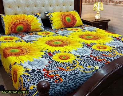 3 Pcs Cotton Printed Double Bed Sheet 