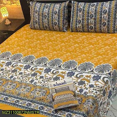 3 Pcs Cotton Printed Double Bed Sheet 