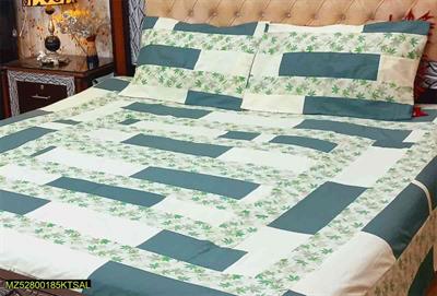 3 Pcs Cotton Sotton Patchwork Double Bed Sheet 