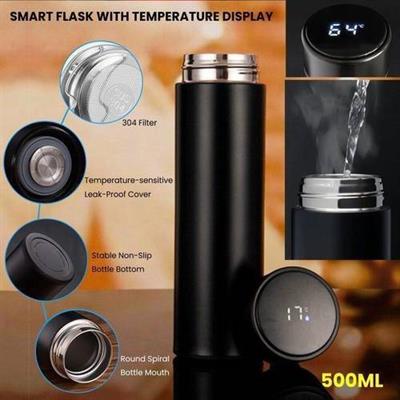 Temperature Water Bottle, Smart Thermos Water Bottle, LED Temperature Display Vacuum Flask Thermos, 500ML Stainless Steel Intelligent Hot Cold Vacuum Flasks