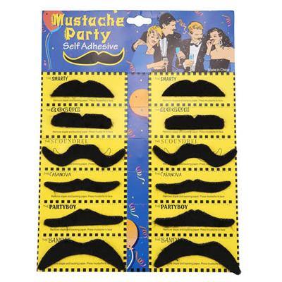 Fake Mustaches (Pack Of 12) _-Tablo Essentials _-Drama Costumes-_ Self Adhesive 