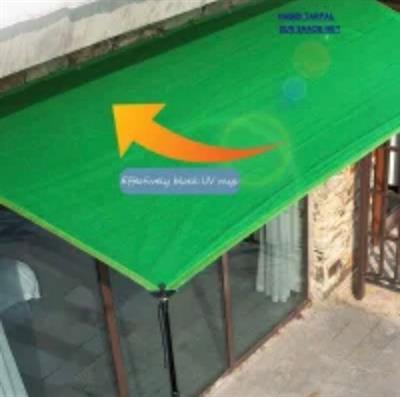 Green Sun Shade net (Shading rate :70% - 80% ) High quality 100% , For Lawns, gardens , green house )  With hooks on every 3 feet distance on sides and double stitched edge to edge borders.