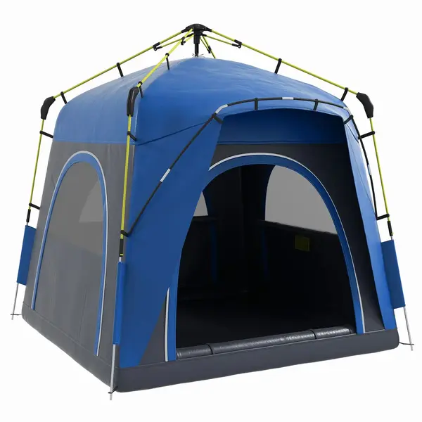 7-8 Person Pop Up Camping Tent, Quick Setup Automatic Hydraulic Family Travel Tent with Windows, Doors and Carry Bag, Blue