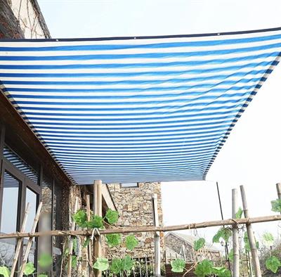 Blue/white Sun Shade Net, High Quality, 90% Sun Protection Shade Net UV Resistant, Privacy Screen Fence for Garden Balcony Greenhouse. With hooks on every 3 feet distance on sides and double stitched edge to edge borders with cotton nawar.