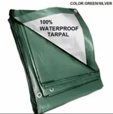 Green/Silver 100% waterproof Tarpal,UV stabilized,durable,high quality,edge to edge borders double stitched with 10 rings,used for shun shade and other outdoor activities.