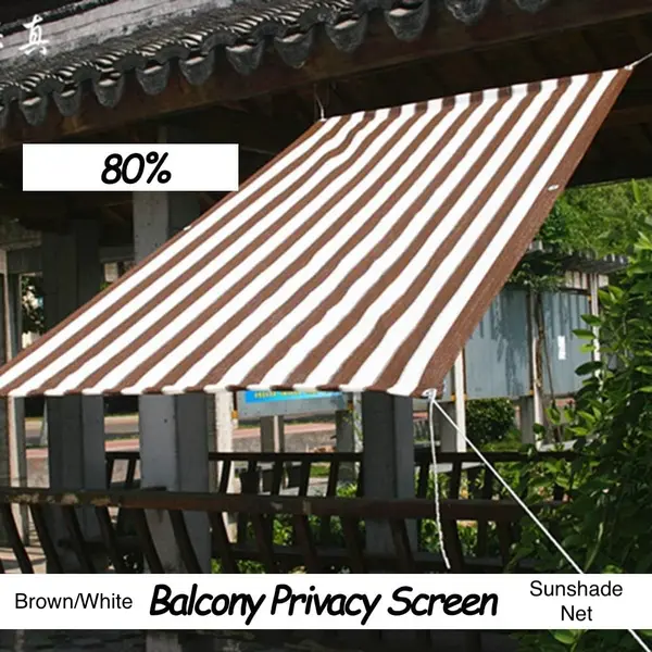 Brown/white Sun Shade Net,High Quality, 80%-85% Sun Protection Shade Net UV Resistant, Privacy Screen Fence for Garden Balcony Greenhouse. With loops & rings on every 3 feet distance on sides and double stitched sides with cotton nawar.
