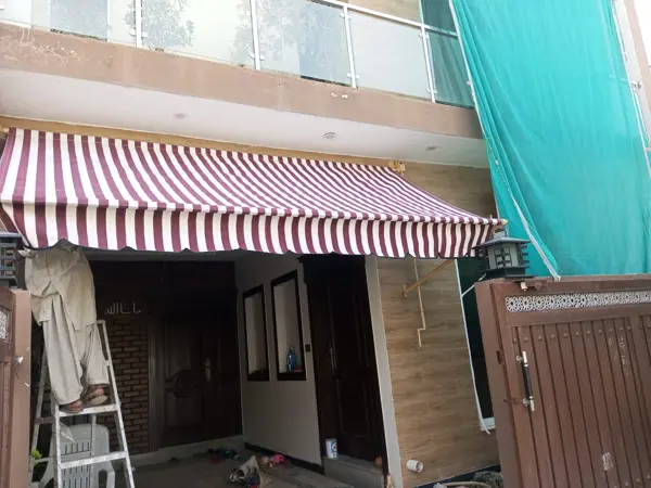 Mehroon/White Strips Canvas Tarpal 100% waterproof+ Heat resistance , Blocks Wind & Cold air.Rings & loops on all sides with every 3 feet distance.