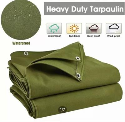 Heavy Duty Tarpal Canvas Tarpaulin.100% waterproof,With 10 rings,double stitched edge to edge borders.