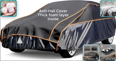 Anti-Hail Heavy-Duty Car cover with thick foam layer inside,100% waterproof+heat-resistance korean parachute out side layer & soft fabric layer inside to prevent car from scratches.
