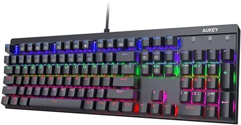 AUKEY Mechanical Gaming Keyboard RGB Backlit 105 Keys QWERTY UK Layout Rollover, Red Switches Customizable Key with 12 LED RGB Color Modes, 7 Levels Brightness and Speed Adjustment, USB Wired for PC Gamers