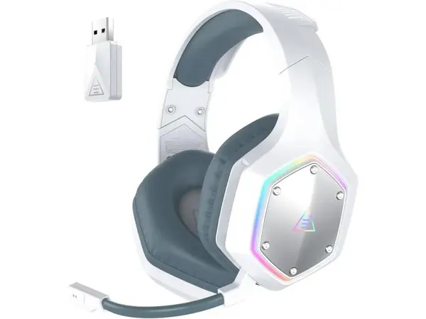 Eksa E1000 WT 2.4GHz Wireless Gaming Headset for PC, PS4, PS5, Gaming Headphones with Noise Cancelling Microphone, 7.1 Surround Sound, 36-Hr Battery Gamer Headset for Computer, Laptop, 3.5mm Wired for Xbox Series, White