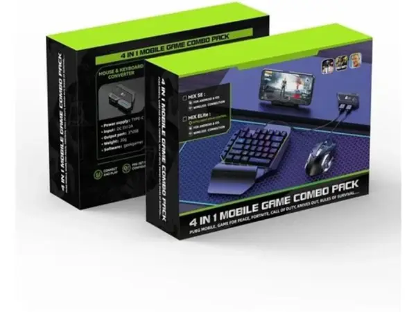 4-in-1 Mobile Gaming Combo Pack for FPS PUBG Shooting Game Support IOS Android With One-hand Keyboard Mouse Converter bracket