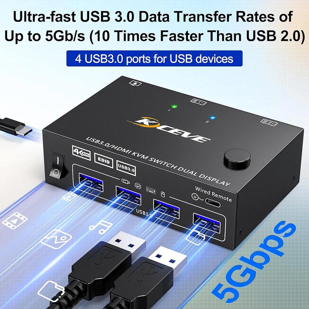 KVM Switch 3 Monitors For 1 Laptop And 1 Desktop 4K@60Hz, USB C HDMI Three Monitor KVM Switch,Docking Station KVM Switches With 4 USB 3.0 Port, 87W PD Charging