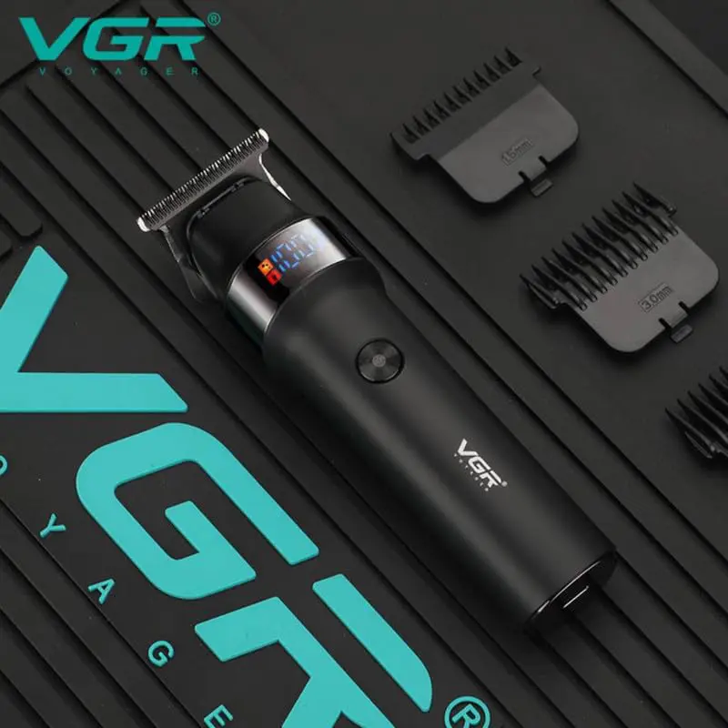 VGR V-987 Professional Digital Display Turbo function 7000RPM Zero Gapped Cordless Pro Self Haircut Hair Clipper Beard trimmer Stainless steel & Ceramic Blade USB cable 3 Guide Comb Runtime 400 min