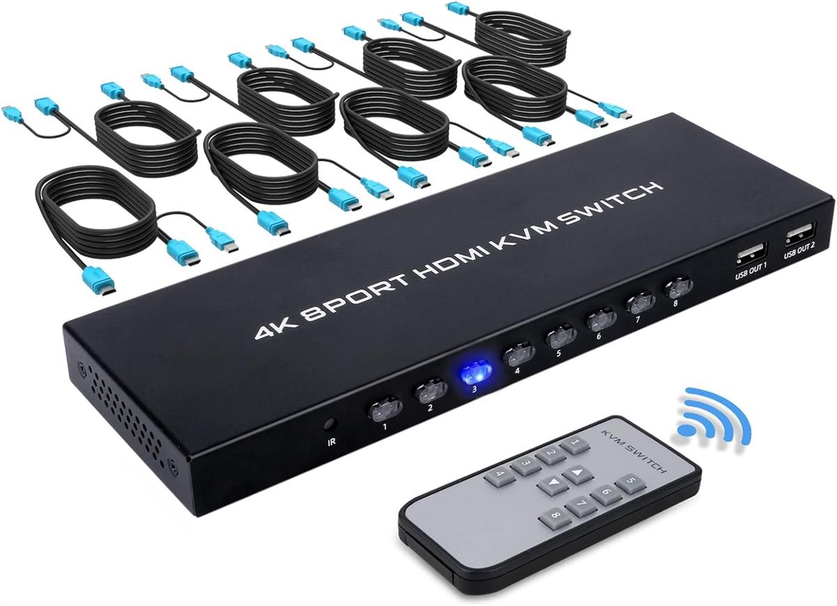 Commutateur KVM HDMI 4 Ports USB 2.0 Avec Câbles - Partage Écran, Clavier, Souris Entre 4 PC