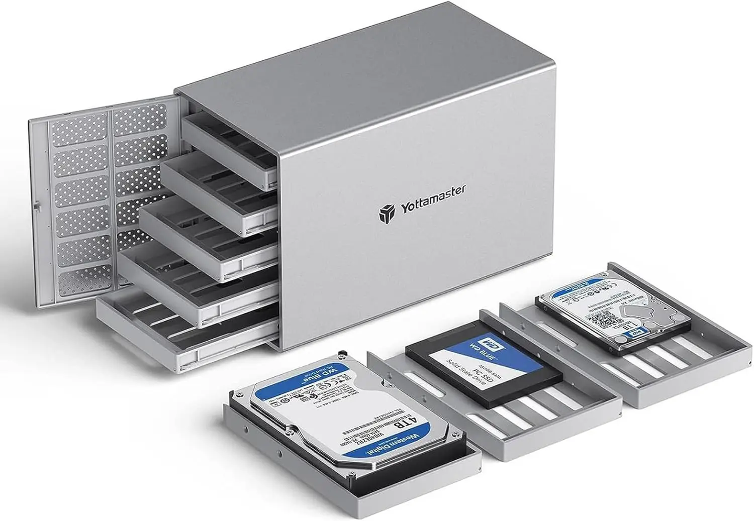 Yottamaster Bay External Hard Drive Enclosure, Aluminum HDD  Enclosure for Inch SATA HDD/SSD, Support 90TB(5x18TB) Direct