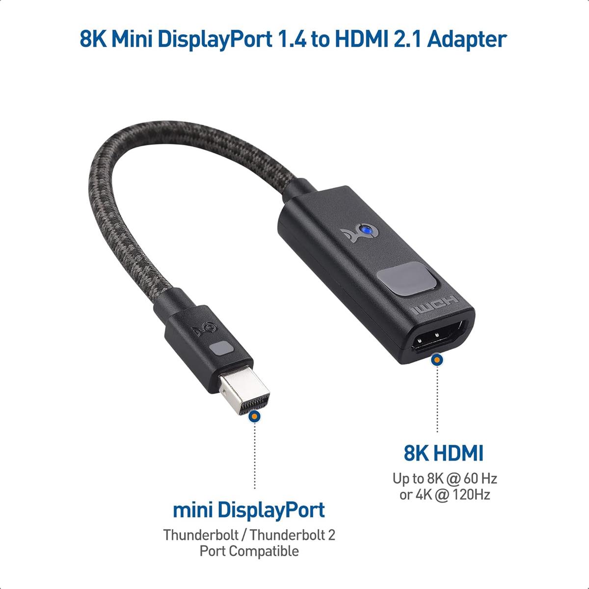 Cable Matters Active 8k Mini Displayport 1.4 To Hdmi 2.1 Adapter 48gbps 