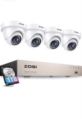 ZOSI 1080P CCTV Camera System 8 Channel H.265+ 5MP Lite Surveillance DVR kit and 4x1080P Outdoor CCTV Cameras Dome White HD Smart Security Camera System

