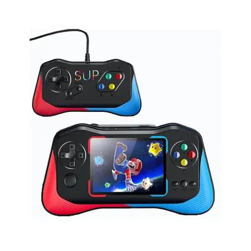  Q12 500 in 1 Retro Mini Portable Game Box 3.5 Big Display Game Player Sup Game 8 GB with Super Mario, F1 Race, Super Contra, Adventure Island, Pac Man, etc... (Blue, Red)