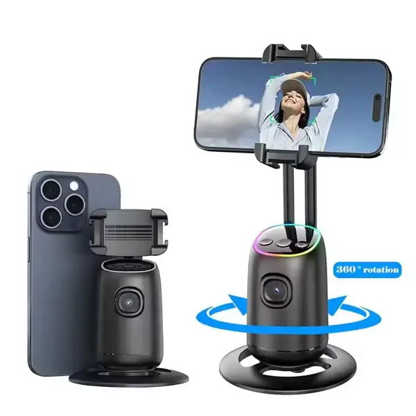 P05 AI Intelligent Tracker Gimbal Stabilizer Combo | 360° Auto Face Tracking | Smart Gesture Control | No App Required | Selfie Vlogging Camera with Wireless Mic for Seamless Recording