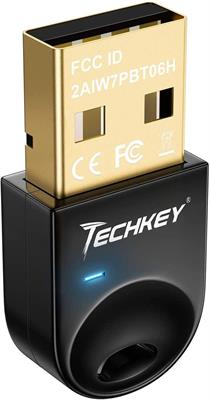 Techkey USB Bluetooth 4.0 Adapter Dongle for PC Laptop Computer Desktop Stereo Music, Skype Call, Keyboard, Mouse, Support All Windows 10 8.1 8 7