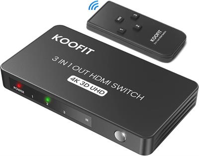 KOOFIT HDMI Switch 3-in-1 Out, 4K HDMI Splitter with Remote, Compatible with PS5, PS4, Xbox, Fire Stick, Blu-Ray, Apple TV, DVD, Roku, PC