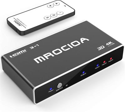 Mrocioa HDMI Switch 3 Port Input 1 Made of 4K HDMI Switcher Box with Remote Control HDMI Splitter 4K Hub Support PS4 Xbox One Fire TV Apple