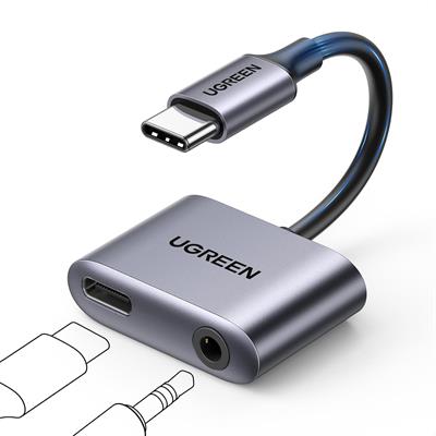 UGREEN USB C to 3.5mm Headphone and Charger Adapter 2 in 1 Type C to Aux Audio Jack with PD 60W Fast Charging Dongle for Headphone Earbud Compatible with Samsung S25/24 Ultra iPad Pro Air