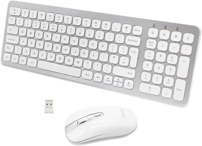 Eono Wireless Keyboard and Mouse Set Ultra Slim Cordless Mouse and Keyboard Combo, Quiet Keys, Adjustable DPI, Ergonomic QWERTY UK Layout Keyboard and Mouse for Windows Computer Laptop