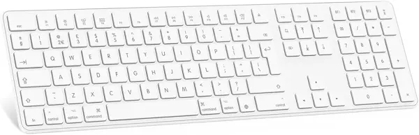 OMOTON KB515 Full-sized Wireless Keyboard for Apple MacBook Pro/Air, iMac, iMac Pro, Mac Mini/Pro, Battery-powered, Multi-Device (White)