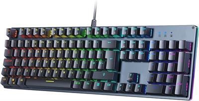 AUKEY Mechanical Gaming Keyboard RGB Backlit 105 Keys QWERTY UK Layout Rollover, Red Switches Customizable Key with 12 LED RGB Color Modes, 7 Levels Brightness and Speed Adjustment, USB Wired for PC Gamers