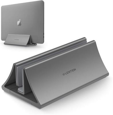 LENTION Aluminum Space-Saving Vertical Desktop Stand Compatible MacBook Air/Pro 13 15, MacBook 12, iPad Pro 12.9, Surface Book, Chromebook and 11 to 17-inch Laptops (Space Gray)