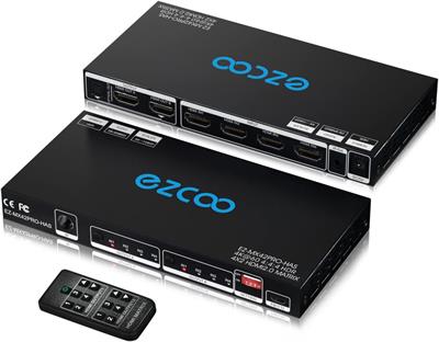 EZCOO HDMI 2.0 Matrix 4x2 4K 60Hz 4:4:4 18Gbps HDR Dolby Vision HDCP 2.2, Audio Breakout SPDIF Optical 5.1CH, Support HDMI Scaler 4K 1080P Work Together, with Firmware Upgrade